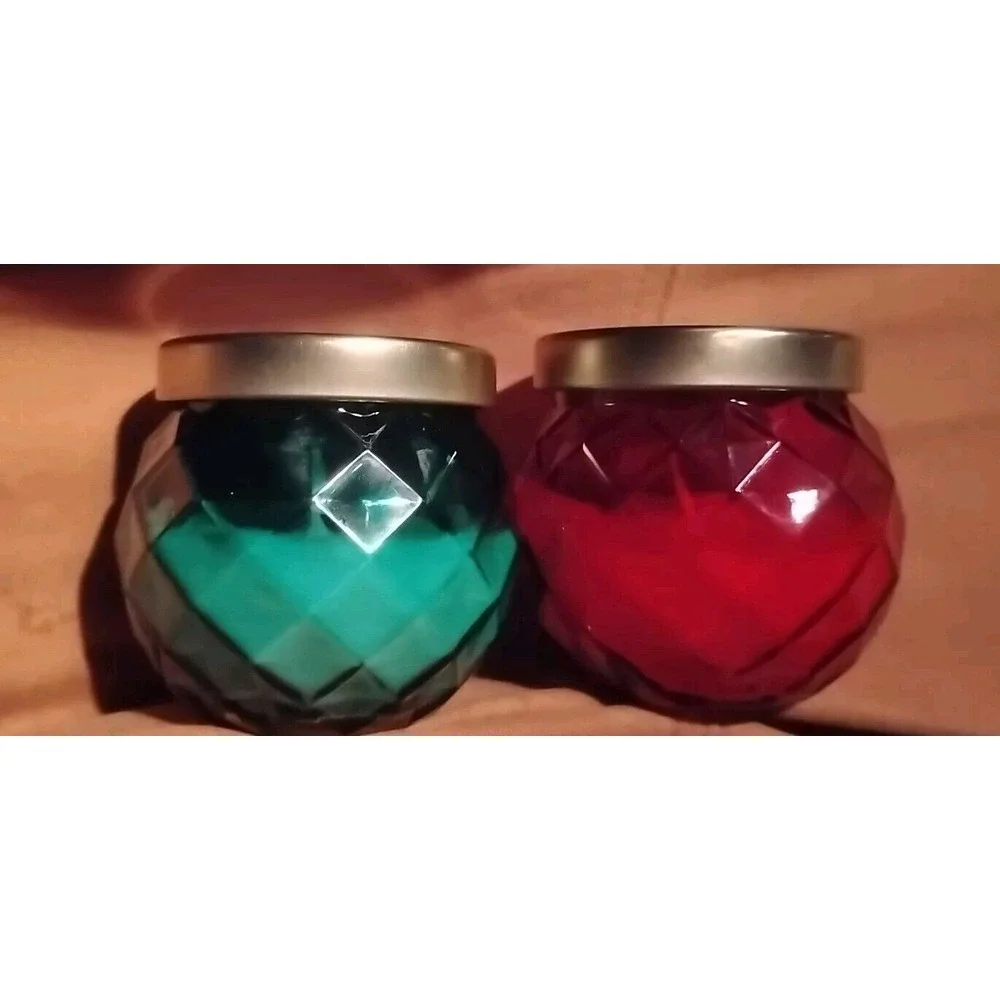 Pair of Candles Glass‎ Containers Red Green Colored  Light Catching Design